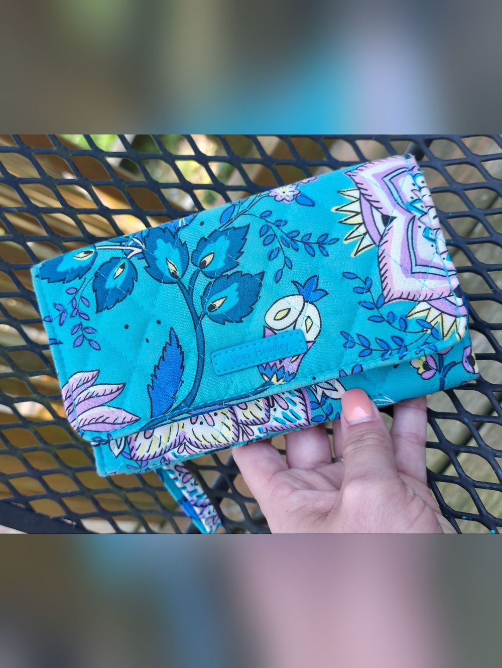 Vera Bradley Turquoise Floral Quilted Wristlet Clutch